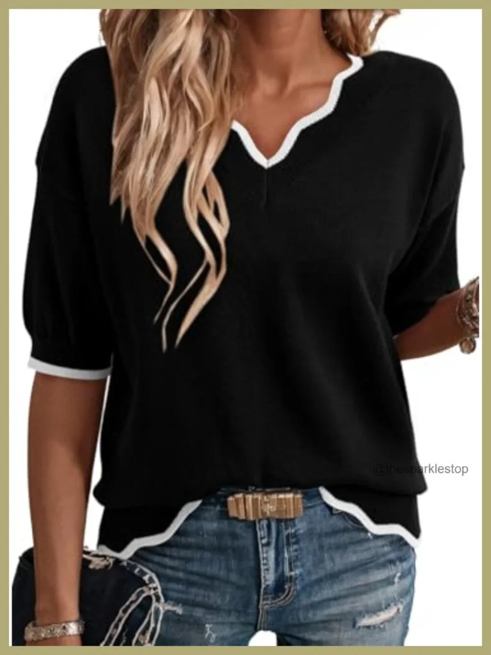 Women's Cotton Short Sleeve V-Neck Knit Sweater Lightweight Casual Pullover Top